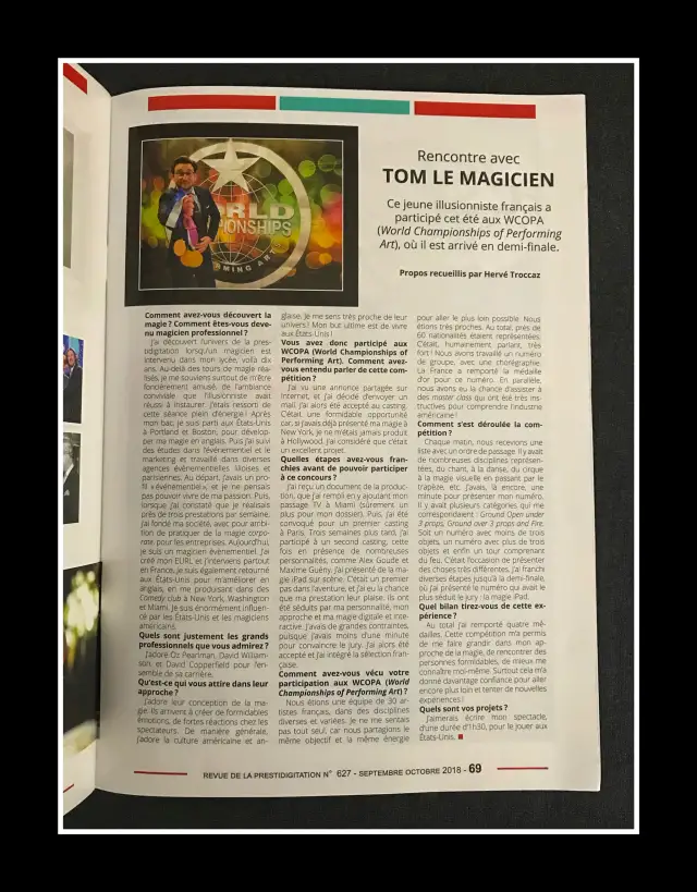 Tom Coss dans la Revue de la prestidigitation, édition Hollywood